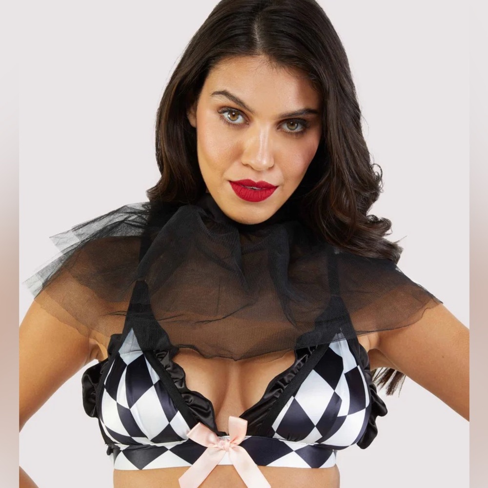 Bettie Page x Playful Promises Black Sheer Tulle Harlequin Neck Ruff | Halloween